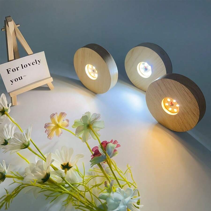 1pc 8cm Round LED Crystal Ball Light Base - With Switch, Warm White Light, Battery Powered (Battery Not Included) - Suitable For Crystal, Glass, Resin, DIY Decorations, Indoor Party Atmosphere Lighting - Multicolor - View 1