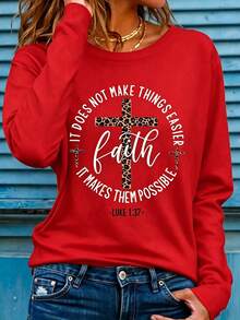 Women I Sought Lord Religious Long Sleeve Tee, Bold Inspirational Verse Print Soft Breathable Casual Faith Top Ideal Christian Gift Daily Wear - 紅色3 - 查看 7