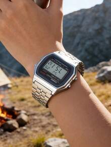 Casio 复古数字腕表，男女皆宜，银色不锈钢表带，复古方形表盘，带闹钟和计时功能，12/24 小时防水 | Y2K 美学经典 | 节日、旅行、街头风必备礼物 - 卡西歐 - 查看 7