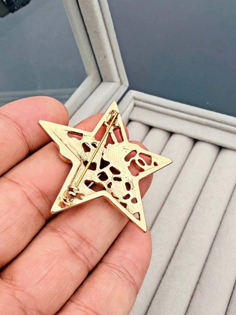 1 chiếc ghim cài áo hình bướm rỗng bằng men trắng thời trang, phụ kiện tinh tế để đeo hàng ngày và là món quà thiết yếu dành cho phụ nữ. - Vàng - Xem 1