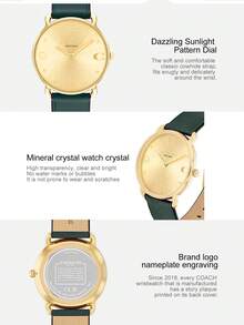 Coach Elliot Series Women's Quartz Watch, Gold Tone Case Green Leather Strap Gold Dial - Green - View 5