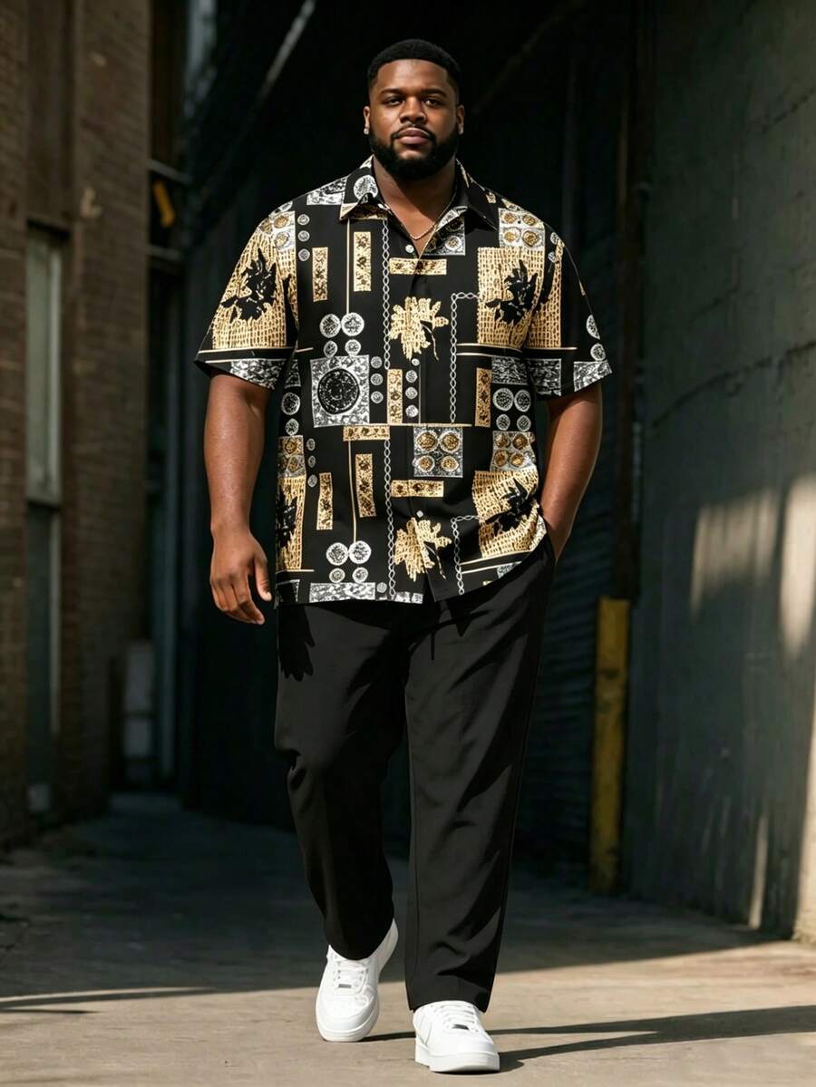 Plus-Size Men's Clothing, Summer Plus-Size Men's Suits, Casual Plus-Size Men's Shirt Suits - 彩色 - 查看 1
