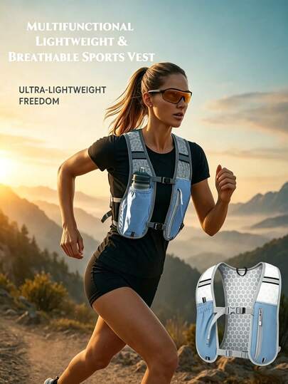 1 pieza Chaleco deportivo ligero para mujer, diseño de almacenamiento multifuncional, mochila para correr de noche, tiras reflectantes, transpirable y ligero, adecuado para ciclismo, running, senderismo, escalada y otras actividades al aire libre