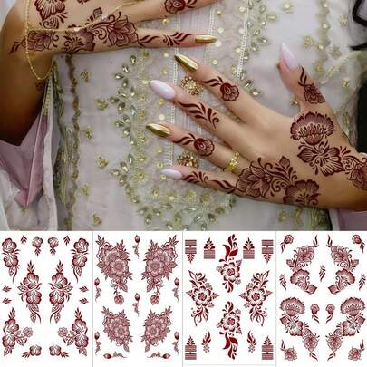 4 Tờ Hình Xăm Henna Tay Màu Nâu Hình Xăm Henna Tạm Thời Chống Thấm Nước Hình Dán Mandala Henna Khuôn Xăm Mehndi Màu Đỏ Gợi Cảm Trang Trí Ramadan Cho Lễ Hội Đám Cưới Tiệc Tù