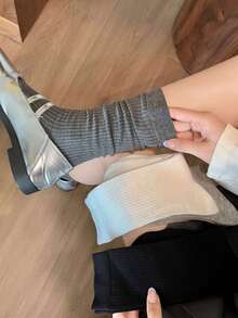 4 Pairs Women's Summer Thin Crew Socks, Breathable Lightweight Solid Color Mid-Calf Socks, Casual Daily Fashion Knee-High Socks - Multicolor - View 10