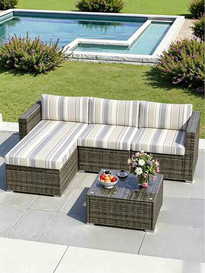 1pc Gray & White Striped Milk Silk Sofa Cushion Cover, High Elasticity Dust-Proof Washable Sofa Slipcover For Indoor/Outdoor Use, Suitable For Living Room, Bedroom, Dining Room, Patio