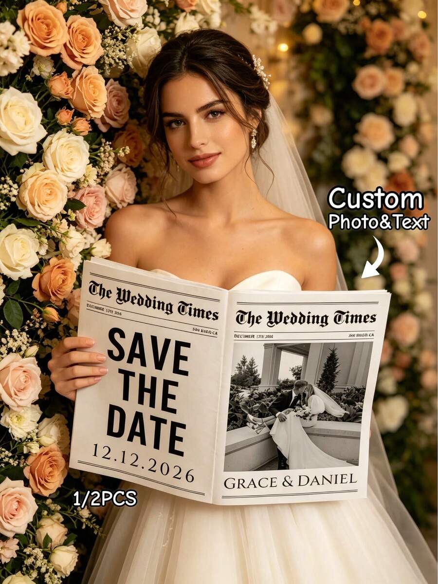 1/2 Customized Wedding Newspaper Announcement, Personalized Photo & Text Wedding Newspaper, Intimate Wedding Newspaper, Unique Newlywed Reveal, Modern Bold Fashion Newspaper