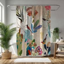 1pc 2D Flat Floral And Bird Pattern Colorful Shower Curtain, Modern Fabric Bathroom Decor, Waterproof Polyester Fiber, Vivid Natural Artwork, Unique Accessory, Easy To Clean, Eye-Catching Home Decoration, Elegant Pattern Aesthetic - Multicolor - View 9