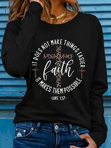 Women I Sought Lord Religious Long Sleeve Tee, Bold Inspirational Verse Print Soft Breathable Casual Faith Top Ideal Christian Gift Daily Wear - 黑色3 - 查看 11