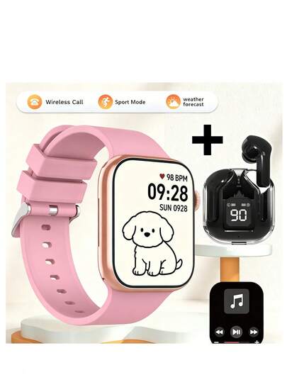 Multifunctional Outdoor Sports Fashion Smart Watch + Earphone Set, 1.83" Full Touch Screen, Supports Wireless Calling And Messaging, Music Playback, Fitness Tracker Smart Watch, Gift For Female And Male Friends, Birthday Gift