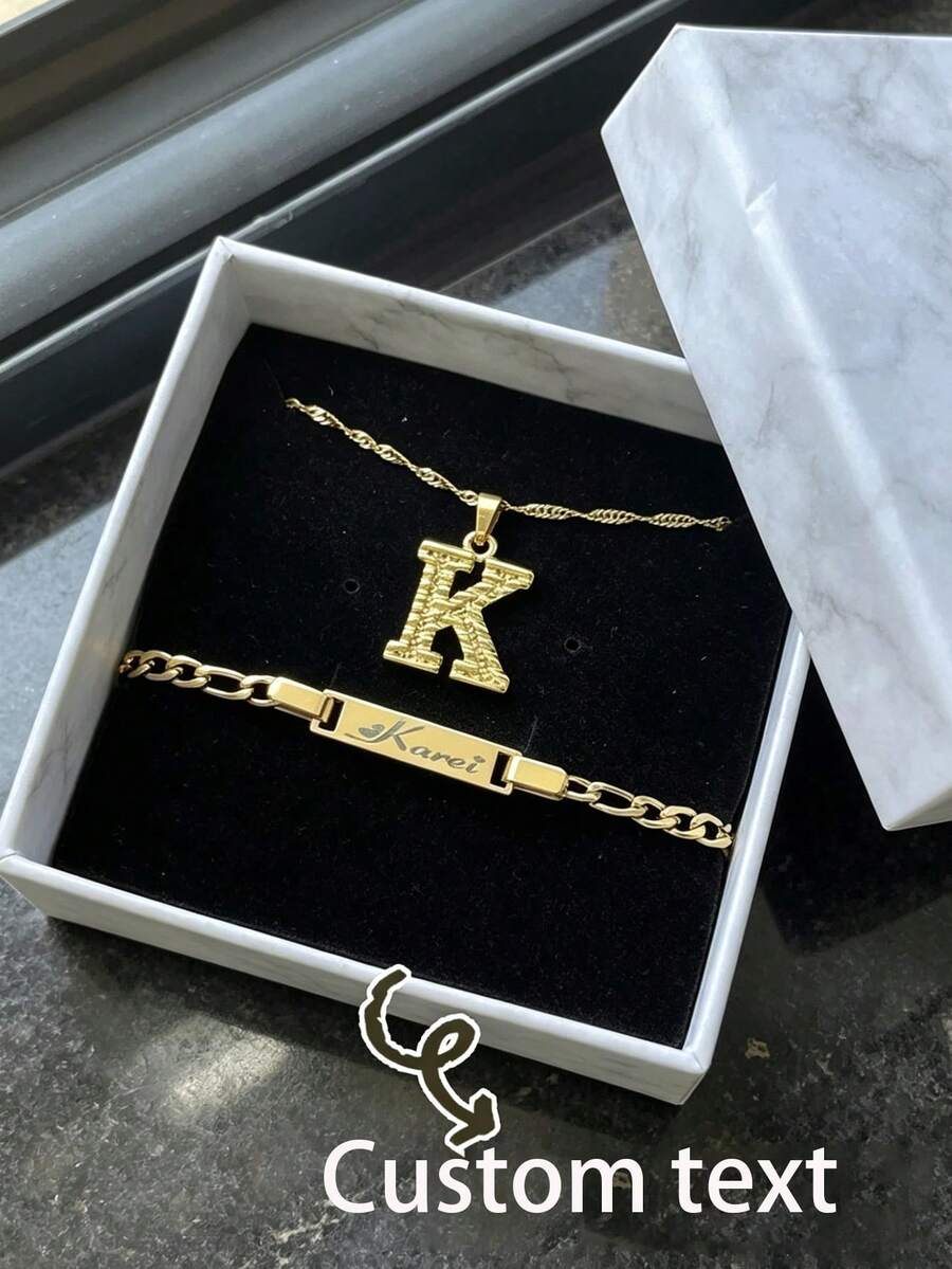 Customized Stainless Steel Letter Necklace And Bracelet Set ...