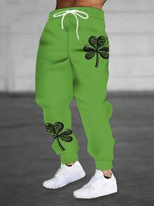 Men's Lucky Clover Print Sports Pants - 3D Four- Clover Design, Regular Fit Trousers Suitable For. Day, Year-Round Wear, Machine Washable & Versatile Outfits For Casual, Athletic, Or Everyday Use - Multicolor - View 6