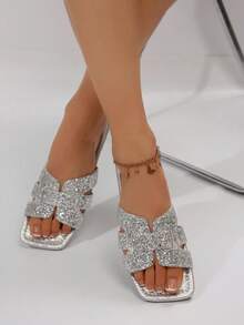 Giày sandal đế bằng mũi vuông thời trang mới dành cho nữ - Bạc - Xem 2