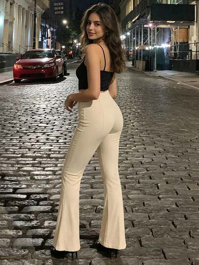 Women's Y2K High Waist Stretchy Flare Pants Summer Casual Vertical Seam Bootcut Trousers Spring