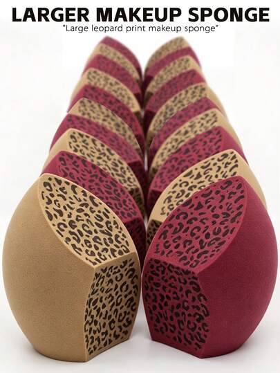 2/4/6/8/10/12pcs Leopard Print Makeup Sponge Set Red & Brown Mixed - Dry Wet Use For Liquid & Powder Foundations, Soft Hydrophilic Polyurethane, Seamless Coverage, Non-Latex Large Size Makeup Sponges