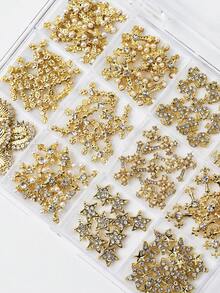 115pcs Set Of Charming Luxury Y2K Style Gold Alloy Faux Pearl Rhinestone Cross Rhinestone Gemstone USD Five Pointed Star Studded Rhinestone Religious Portrait Nail Decoration Accessories Accessory Set - Gold - View 3
