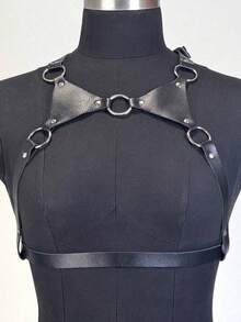 1 pieza Cinturón de suspensión de cuero sintético sexy para mujer, adecuado para uso diario y fiestas - Negro - Ver 2