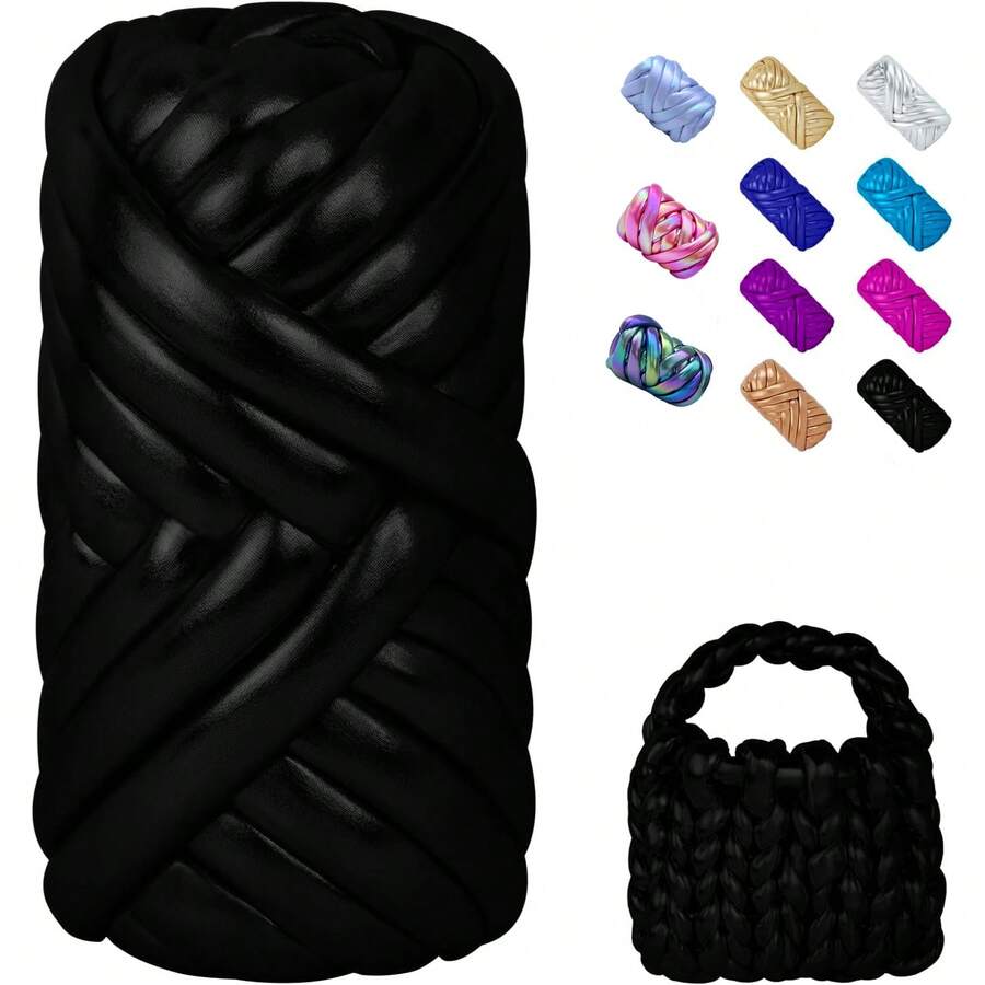 500g/Rollo de hilo grueso de fibra de poliéster, ideal para regalos de Navidad - Hilo de punto gigante hecho a mano DIY, adecuado para hacer cestas, mantas, alfombras y regalos navideños - Multicolor - Ver 1