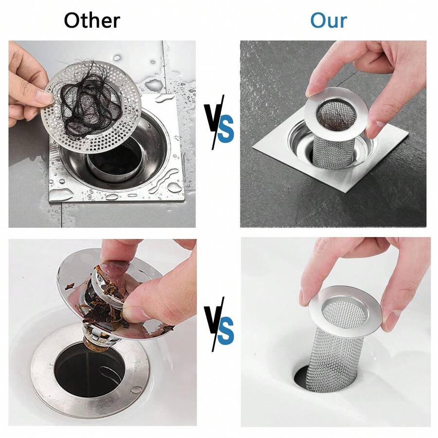 2pcs Stainless Steel Bathroom Sink Drain Strainer, Large 2.16 Inch Diameter Wide Rim Anti-Clogging Drain Filter - Silver - View 1