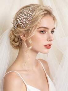Elegant Gold Crystal Leaf Handmade Bridal Hair Comb, Leaf-Shaped Hair Accessory For Bride, Bridesmaid, Wedding, Prom, Formal Events,Festival,Party - Color - View 1