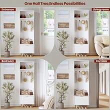 Árbol de entrada ahorrador de espacio con banco y almacenamiento – Perchero de 74 pulgadas, 4 ganchos dorados, patas de metal, organizador de zapatos – Mueble moderno para recibidor o sala de estar – Blanco - Blanco - Ver 2