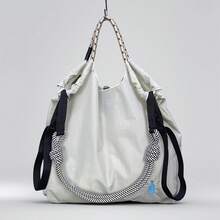 Bolso de mano grande plegable de nailon con bordado de retrato de chica hermosa, bolso de hombro - Multicolor - Ver 8