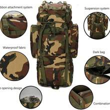 Large 65L Tactical Backpack With Stand And Rain Cover, Large Capacity Camping Backpack With Padded Shoulder Straps - Khaki - View 4
