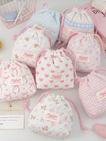 1 PC Bows, Hearts, And Flowers Camera Storage Bag Make Up Bag,Fashionable And Casual Large Capacity Portable Zipper Makeup Bags,Travel And Vacation Essentials Cosmetic Bags For Sanitary Napkins,Pouch Pads,Wired Earphones,Earpods,Headphones,Charger,Lipsticks,Cosmetics,Perfume,Skin Care And Beauty Products,Home Decor,For Mom,Women,Nurses,Students,School Girls,Keys,Holiday Gifts