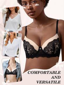 Women's Lace Padded Push-Up Bra - Comfortable Support And Lift - Black - View 7
