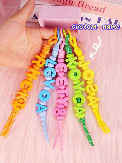 1 pieza Llavero personalizado de acrílico con nombre de colores, Dije con nombre personalizado para bolso, Llavero con cuentas, Cuentas de colores, Llavero con letra mayúscula del nombre, Llavero personalizado, Etiqueta con nombre para lonchera