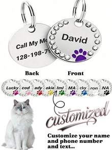 Personalized Glitter Dog Tag, Customized Engraved Pet Name Bone Shaped Pendant With 34 Synthetic Diamonds, Cat Tag Alloy Pendant, Perfect Gift To Prevent Pet Loss, Treasure For Pet Lovers, Ideal Gift For Anniversary, Birthday, Christmas, Housewarming, Autumn/Winter, Customized Pet Collar, Leash And Harness - Rose Red - View 11