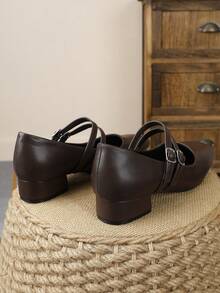 Women's 3cm Cloth Covered Heel Fashionable Versatile White Mary Jane Pumps, Suitable For All Seasons - Brown - View 7