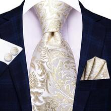 Bộ cà vạt nam màu be sâm panh họa tiết Paisley Eiffel - Bao gồm khăn cài túi áo, khuy măng sét và kẹp cà vạt vàng, thích hợp cho các dịp trang trọng. - Rượu sâm banh - Xem 2