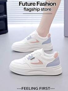 1双女士休闲运动鞋，时尚运动学生百搭平底鞋 - 藍色 - 查看 2