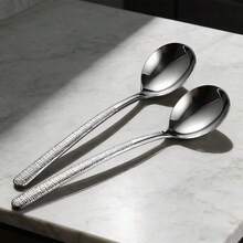 1/5pcs Hammered Stainless Steel Thickened Dessert Spoons, Soup Spoons, Salad Spoons, Rust-Resistant Suitable For Home Kitchens And Restaurants, Dishwasher , Perfect For Home, Kitchen, Restaurant, And Afternoon Tea - Multicolor - View 9