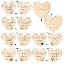 Discos de hitos mensuales del bebé "Hola mundo" 7 piezas con formas de corazón Placas de madera que incluyen 12 meses y tarjeta de identidad Seguimiento del crecimiento del recién nacido para accesorios de fotos Regalo para baby shower Recuerdo de baby shower - Multicolor - Ver 1