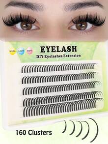 160 Lash Clusters Kit,Spikes Eyelash Extensions DIY Lash Extension Kit Mix Lengths(12/14/16/18/20MM) - C - View 3
