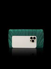 优雅褶皱手拿包，时尚女士晚宴包和舞会包，搭配闪亮的三件套水钻首饰：闪亮水钻项链、耳环和手链，适合派对、舞会、聚会和晚宴。 - 綠色 - 查看 7