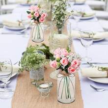 6 Sets Mason Jar Table Centerpiece With Flowers Artificial Floral In Vase Farmhouse Rustic Arrangement For Wedding Tea Engagement Bridal Shower Party Living Room Kitchen (Light Pink) - 粉色 - 查看 6