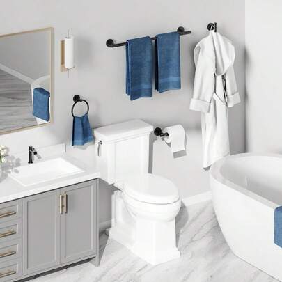 1 set med 5 väggmonterade badrumstillbehör, rostfri handdukshållare i rostfritt stål, badrockskrokar och klädkrokar, hållbart badrumsdetaljer för dusch och toalett