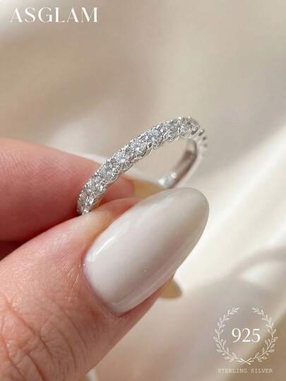 1 chiếc nhẫn đính hôn và nhẫn cưới Moissanite, nhẫn solitaire thanh lịch bằng bạc S925, món quà trang sức cao cấp dành cho phụ nữ.