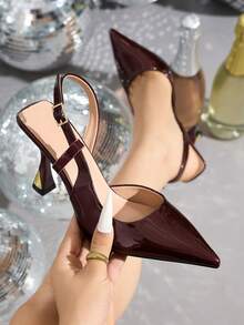 Giày sandal cao gót nữ thanh lịch, giày cao gót mũi nhọn màu đỏ tía bóng, giày cao gót hở gót thời trang, giày dự tiệc/dự tiệc/lễ phục/trang trọng gợi cảm, giày cao gót màu đỏ tía, giày cao gót tốt nghiệp/phù hợp với váy. - Màu Đỏ Sâu - Xem 9