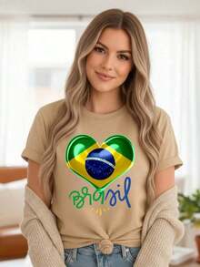 Women's Cotton T-Shirt Brazil World Cup Printed - Màu be - Xem 3