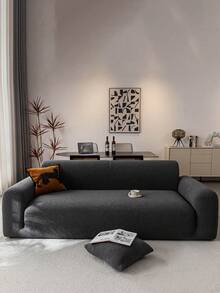 1 tấm bọc ghế sofa Jacquard, chất liệu chenille màu trơn, co giãn, bọc toàn bộ ghế sofa, phù hợp cho mọi mùa, thân thiện với thú cưng, chống trượt, có thể giặt, lý tưởng cho trang trí nhà cửa và trang trí ngày lễ. - Màu xám đen - Xem 7