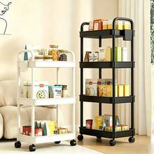 3/4/5-Tier Plastic Rolling Utility Cart With Handle, Multi-Functional Storage Trolley For Office, Living Room,Movable Storage Organizer With Wheels, White And Black - View 8