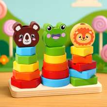 Wooden Animal Stacking Puzzle Toy - Rainbow Stacking Blocks, Fun For Kids To Recognize Colors And Develop Hand-Eye Coordination & Fine Motor Skills - Multicolor - View 6