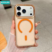 Koolife 1pc Orange Transparent Magnetic Phone Case, Large Camera Lens Protection, Shock-Resistant MagSafe Compatible, Suitable As Gift For Women, Fits Apple 17/17 Pro/17 Pro Max - Orange - View 4