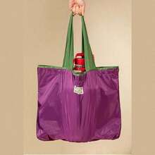 1pc Nylon Foldable Shopping Bag, Large Capacity Waterproof Drawstring Shoulder Bag, Adjustable Strap, Leak-Proof Reusable Grocery Storage Tote, Multi-Color Options For Daily Supermarket Use - Multicolor - View 6