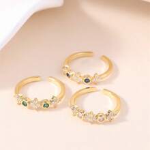 1 chiếc nhẫn bản rộng kiểu dáng tối giản bằng thép không gỉ mạ vàng 18K đính đá quý dành cho nữ dự tiệc. - Nhiều màu - Xem 1