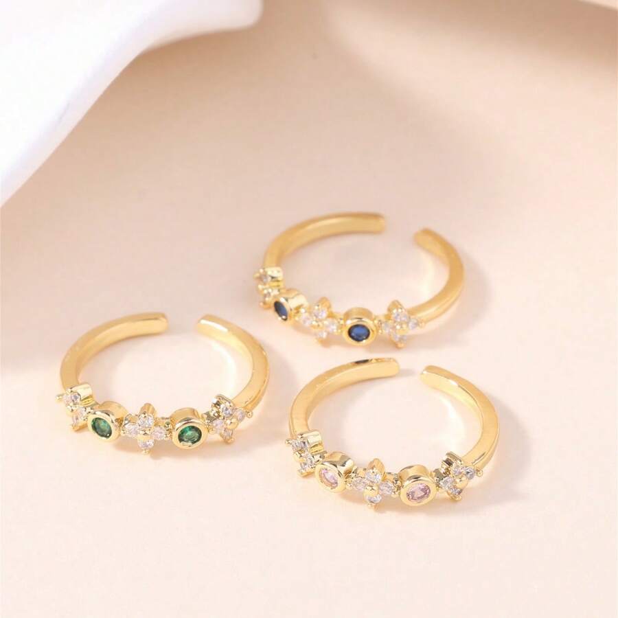 1 chiếc nhẫn bản rộng kiểu dáng tối giản bằng thép không gỉ mạ vàng 18K đính đá quý dành cho nữ dự tiệc. - Nhiều màu - Xem 1